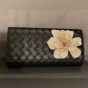 Woven Clutch with Flower Accent